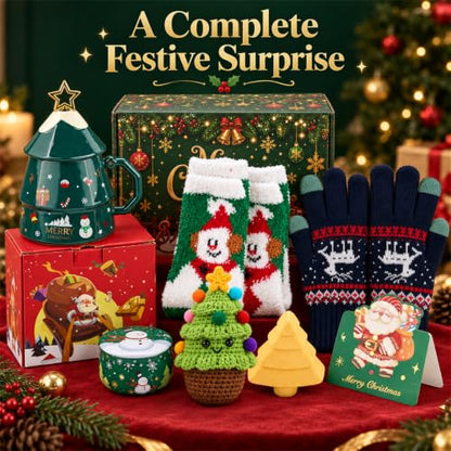 Christmas Gift Basket for Women - Spa & Cozy Accessories, Green Holiday Gift Set - Variation of Green Christmas Gifts