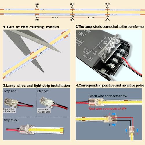 CCT COB LED Strip Light Kit 32.8ft Dimmable Tunable White 2700K-6500K with Smart Transformer, Remote & App Control - 1 Roll