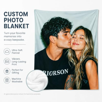 Bemaystar Personalized Photo Blanket - Custom Soft Flannel Fleece Throw with Text - Ships Next Day