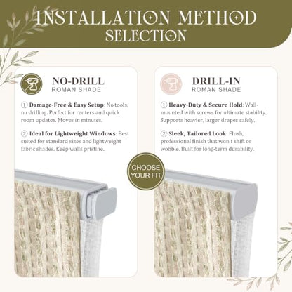 Day Night Roman Shades 35x72 Inches - Drill Style Dual Layer Blinds with Cordless Operation
