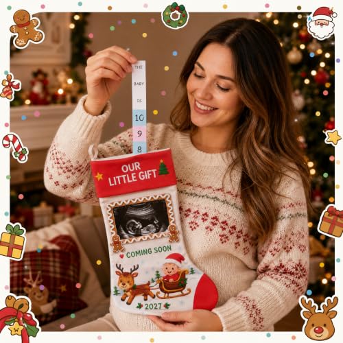 Christmas Pregnancy Ultrasound Stocking with Photo Frame & Countdown Strip