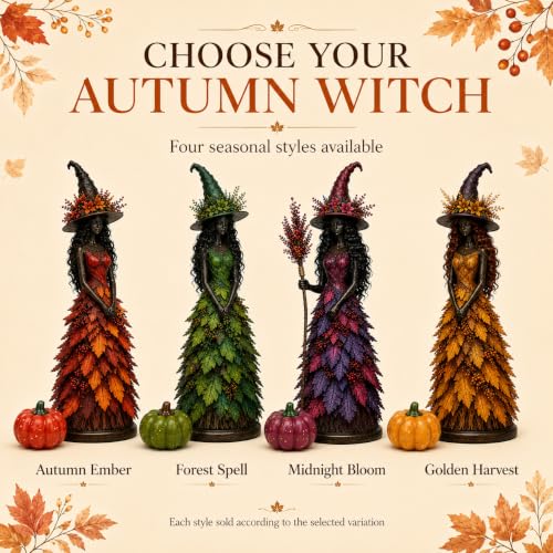 Large Midnight Bloom Witch Enchanted Autumn Resin Figurine - Fall Decor