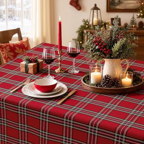 Christmas Checkered Tablecloth Rectangular 60x84 Holiday Washable Festive Decor - Red