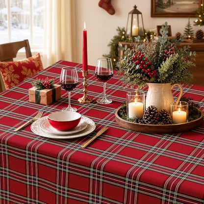 Christmas Checkered Tablecloth Rectangular 60x84 Holiday Washable Festive Decor - Red