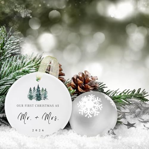 First Christmas as Mr and Mrs Ornament 2026 - Green Christmas Tree Variation