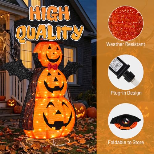 5FT Halloween Pumpkin Yard Decor - 3 Tier Fabric Outdoor Decoration