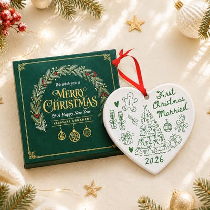 First Christmas Married Ornament - Mr & Mrs Ceramic Keepsake - Married 2 Variation