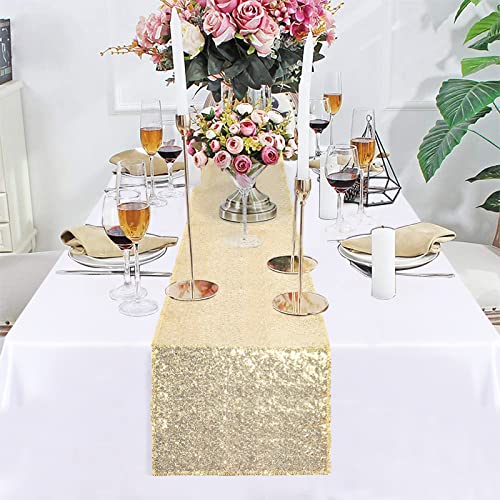 Sequin Table Runner Light Gold 12x120 Inch for Party Wedding Christmas Event