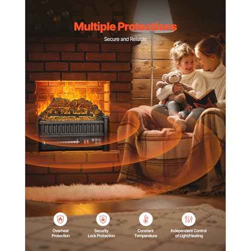 VEVOR 16 Inch Electric Fireplace Log Heater, Fireplace Insert with Remote Control, 5 Flame Brightness Levels, Thermostat, 24H Timer, Overheat Protection, for Home and Office Decor, Black