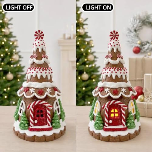 Lighted Gingerbread House Tree - 9 Inch Clay Dough Holiday Decor