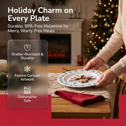 Snowman Melamine Plates Set - 6 Pieces, 10-Inch, Two Snowmen Variation