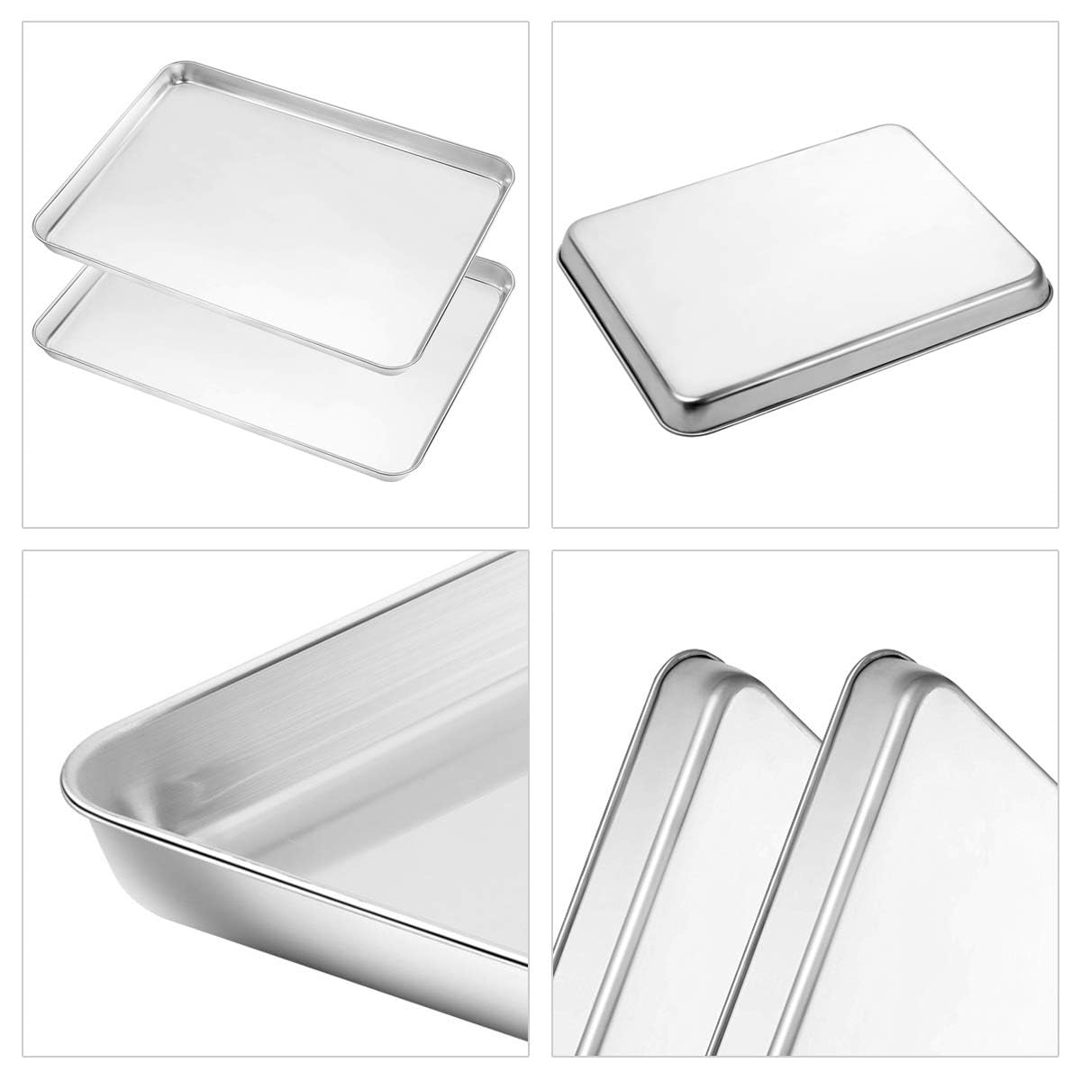 Yododo Baking Sheet Set of 2, Stainless Steel Cookie Sheet Baking Pan Toaster Oven Tray Pan, Size 16 x 12 x 1 inch, Non Toxic & Healthy, Mirror Finish & Rust Free, Easy Clean & Dishwasher Safe