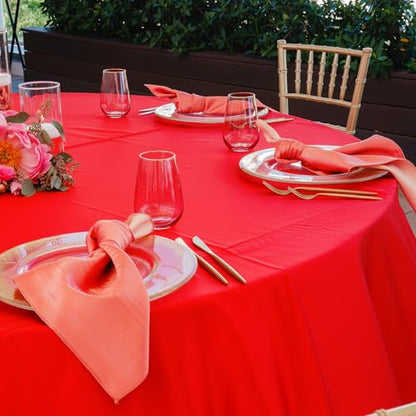 Red Round Tablecloth 120 Inch - Polyester Cover for Dining & Party Events - 6 Pack