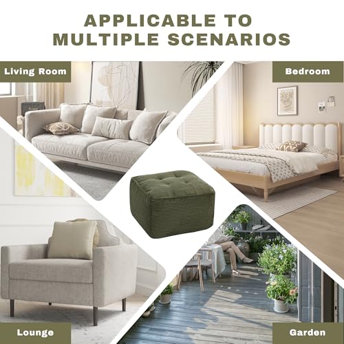 Green Square Corduroy Ottoman Pouf Footrest - Oversized Home Decor, 26x26 Inch - Green / 1PC