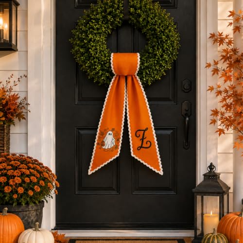 Halloween Wreath Sash with Monogram and Fall Pumpkin Design - Color 7