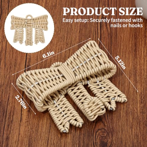 4 Pack Handwoven Rattan Bow Wall Hooks - Boho Decorative Wall Hangings