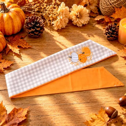 Fall Wreath Sash for Front Door - Gray White Plaid Pumpkin Decor