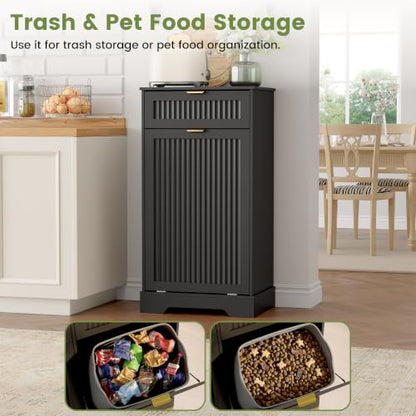 Tilt-Out Trash Can Cabinet 13 Gallon Black with Deodorizing Function - 14 x 20.3 x 38.6 Inches