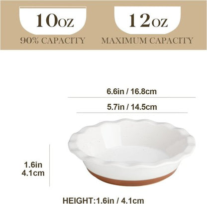 MALACASA Ceramic Mini Pie Pans Set of 6 - 6-Inch Ruffled Edge Baking Dishes | Microwave & Oven Safe, Khaki White