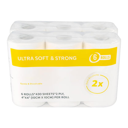 Premium Toilet Paper 12 Rolls, 430 Sheets per Roll, 2-Ply, 4x4 Inch Sheet Size Paper Towels- Highly Absorbent, Strong & Soft for Bathroom Kitchen Livingroom