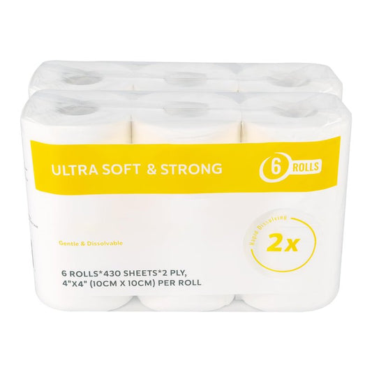 Premium Toilet Paper 12 Rolls, 430 Sheets per Roll, 2-Ply, 4x4 Inch Sheet Size Paper Towels- Highly Absorbent, Strong & Soft for Bathroom Kitchen Livingroom