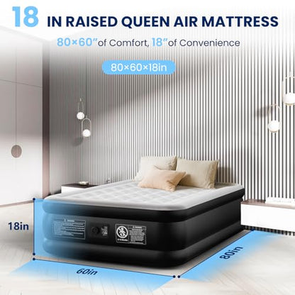 Queen Air Mattress with Built-in Pump - Grey, 3-Layer Puncture-Resistant PVC