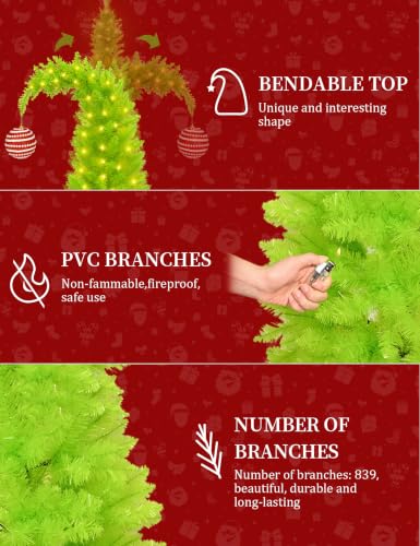Lemon Green 6FT Artificial Christmas Tree - Whimsical Bendable Holiday Decor