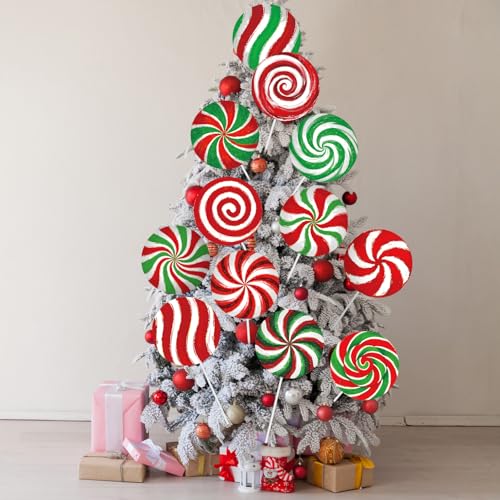 Christmas Candy Ornaments Set - 12 Lollipop Decorations for Tree & Holiday Decor - Swirl Pattern, 7.9 Inches - Christmas Variation