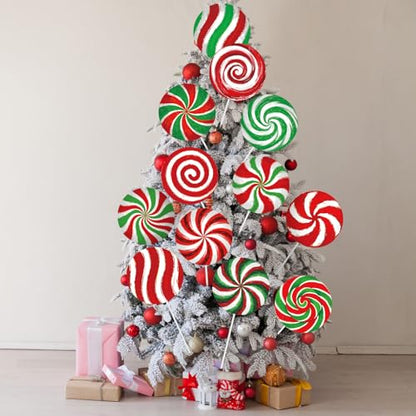 Christmas Candy Ornaments Set - 12 Lollipop Decorations for Tree & Holiday Decor - Swirl Pattern, 7.9 Inches - Christmas Variation