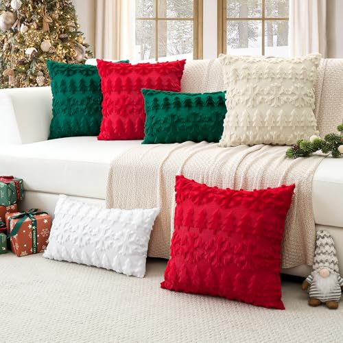 Artscope Snowflakes Christmas Pillow Covers 18x18 Set of 2 - Beige Snowflake Tree Variation