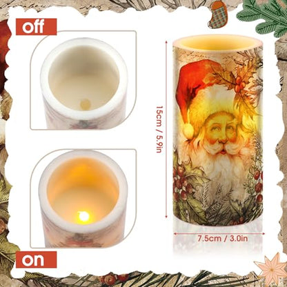 Retro Christmas Flameless Candles Set with Remote Timer - Real Wax LED Pillar Candles, White, 3 Pieces