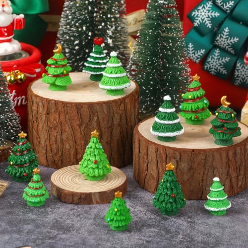 Mini Resin Christmas Trees Set - 20 Tiny Holiday Tabletop Decor - Variation of Christmas Trees