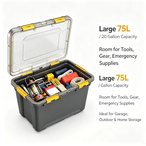 19.8 Gallon Waterproof Storage Bin with Impact-Resistant Latches - Garage Organization