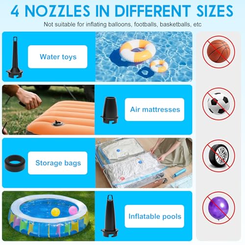 Rechargeable Electric Air Pump for Inflatables - Cordless Portable Inflator & Deflator with Nozzles