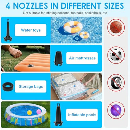 Rechargeable Electric Air Pump for Inflatables - Cordless Portable Inflator & Deflator with Nozzles