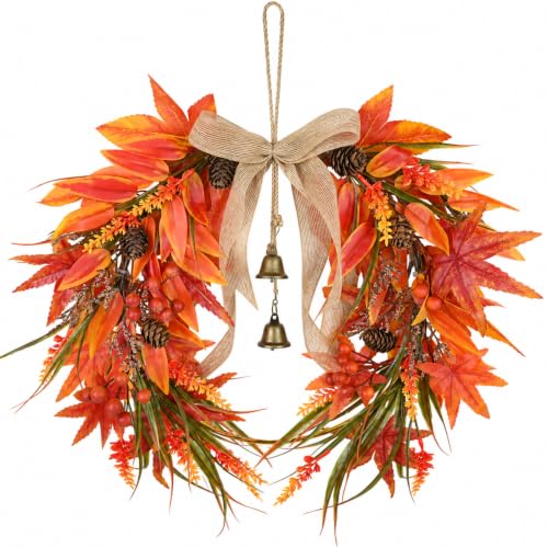 Fall Maple Leaves Wreath with Pinecones and Berries - Autumn Front Door Decor - Maple Leaves Variation