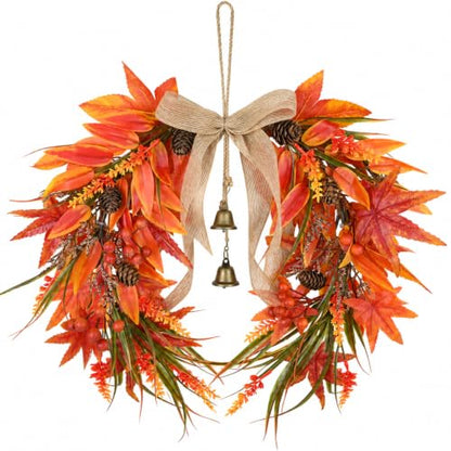 Fall Maple Leaves Wreath with Pinecones and Berries - Autumn Front Door Decor - Maple Leaves Variation