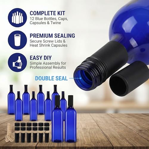 750ml Blue Plastic Wine Bottles Set with Screw Caps & Accessories - 12 Pack Variation of 750.0 Milliliters / 12