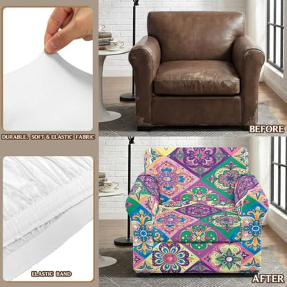 Boho Floral Mandala Sofa Chair Cover Set with Elastic Bottom - 2 Pcs