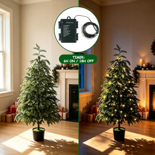 Cedar Christmas Tree with Lights - 4FT Artificial Potted Tree, Outdoor Decor - Variation of THIS listing