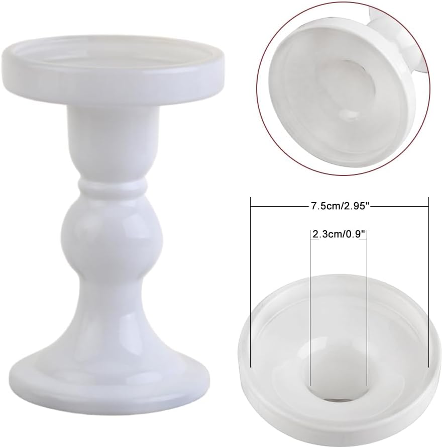 Skiennix 3-Piece White Glass Candlestick Set - Elegant Crystal Holders for Weddings & Home Decor