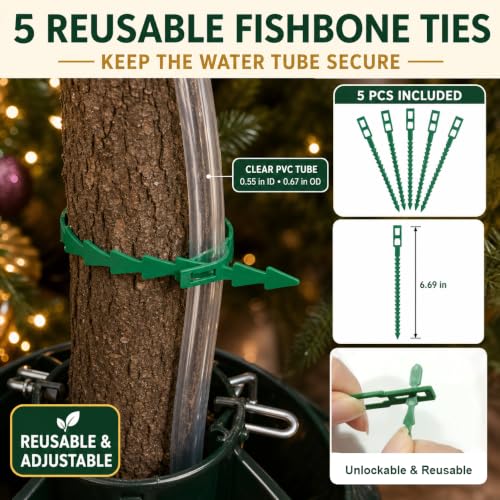 Christmas Tree Watering System with Clear PVC Tube, Collapsible Funnel & Reusable Ties