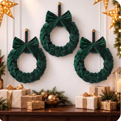 Christmas Velvet Wreath for Front Door 14-Inch Green with Bow Holiday Decor