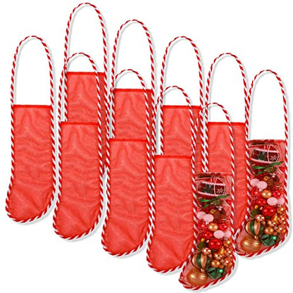 Christmas Mesh Stockings Set - Candy Cane Design, 17 Inch, 10 Pack - Holiday Home Decor