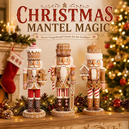 Nutcracker Figurines Set - Gingerbread Theme, 5.9 Inches, 3 Pieces