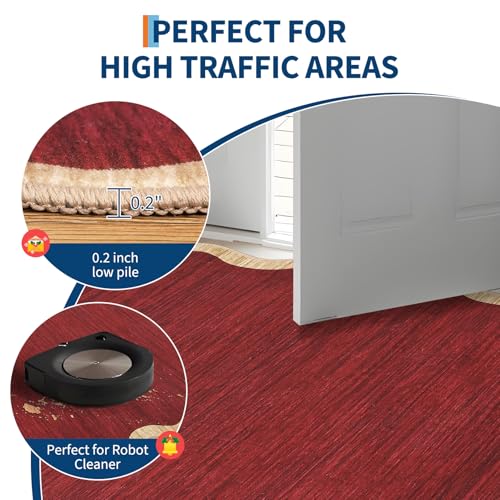 Christmas Red Washable Runner 2x6 Non-Slip Kitchen Rug with Scalloped Edges - Holiday Decor