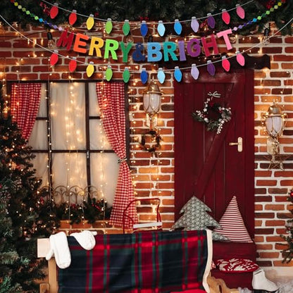Breling 3Pcs Large Christmas Felt Garland Banner Bright Color - 3D Light Bulb Decor