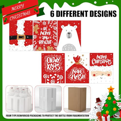 6 Pack Christmas Red Glass Coquito Bottles with Swing Top Cap & Labels