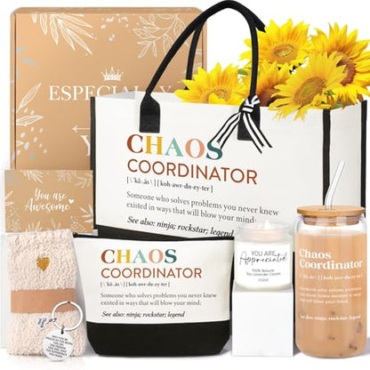 Chaos Coordinator Gifts for Women - 16oz Glass Cup & Tote Bag - Thank You Gift for Mom, Teacher, Boss, Nurse - Variation: Chaos