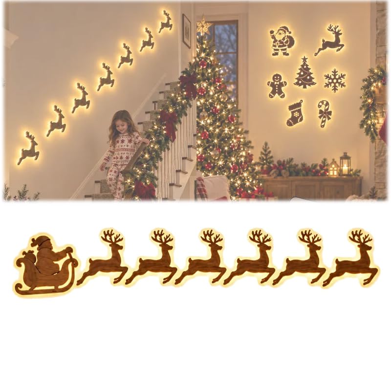 LED Reindeer Wall Decorations - 7-Piece 3D Light-Up Xmas Silhouette Set (Variation A-7PCS)